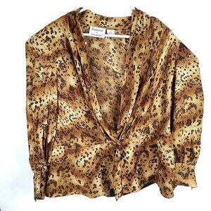 Vintage Francesca Of Damon Leopard Print Silk Blouse Size 12